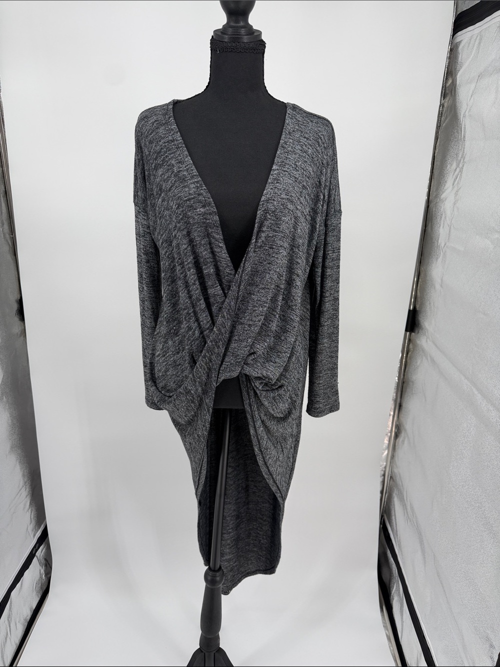 Buddy Basics Heather Gray‎ Draped Surplice Tunic Top | Oversized Cozy Knit